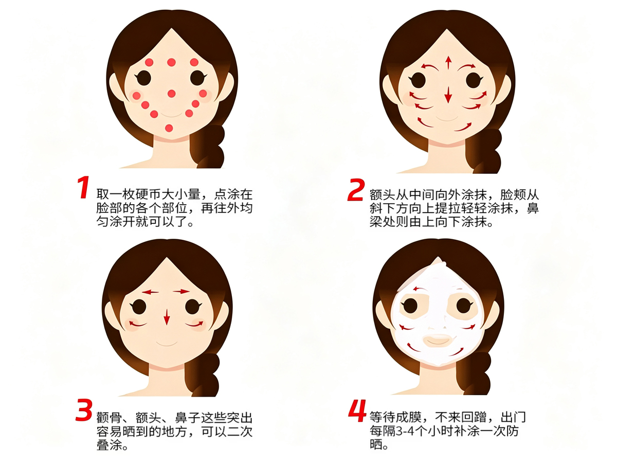 防晒霜涂法示意图